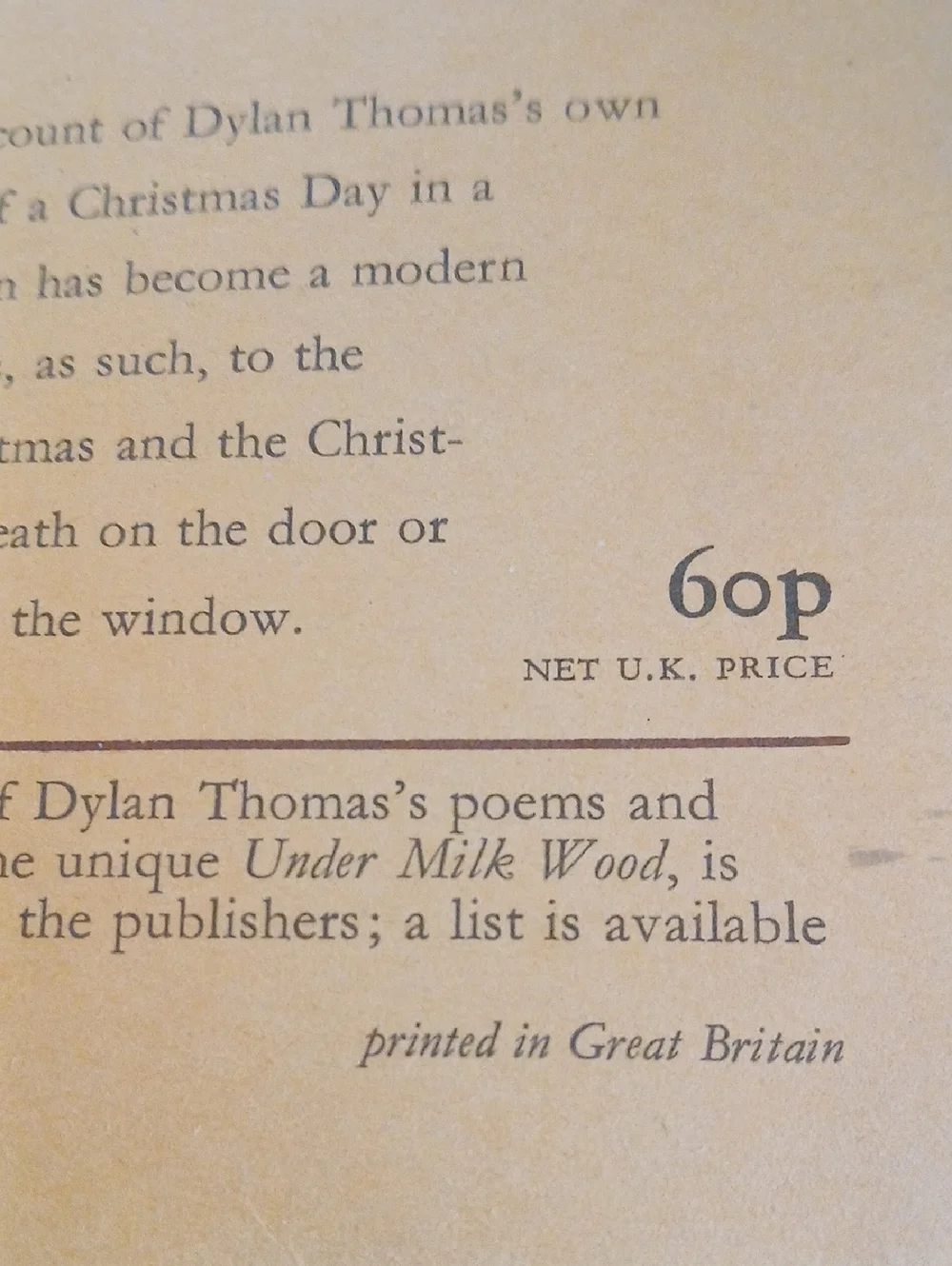 A Child's Christmas in Wales - Vintage 1968 by Dylan Thomas- U.K. Soft Cover